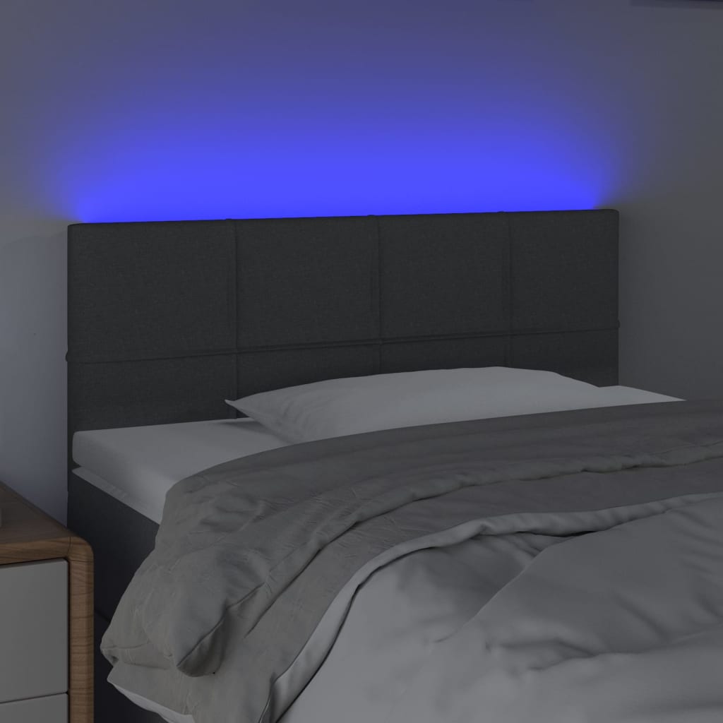 vidaXL Tăblie de pat cu LED, gri închis, 100x5x78/88 cm, textil vidaXL Tăblie de pat cu LED, gri închis, 100x5x78/88 cm, textil