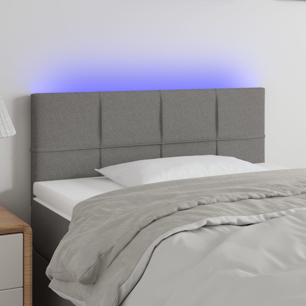 vidaXL Tăblie de pat cu LED, gri închis, 100x5x78/88 cm, textil vidaXL Tăblie de pat cu LED, gri închis, 100x5x78/88 cm, textil