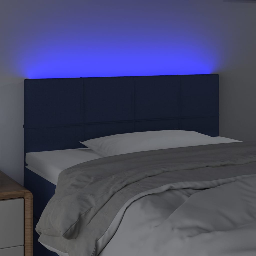 vidaXL Tăblie de pat cu LED, albastru, 100x5x78/88 cm, textil vidaXL Tăblie de pat cu LED, albastru, 100x5x78/88 cm, textil