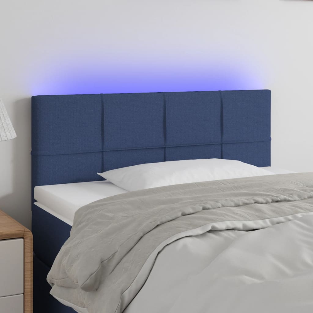 vidaXL Tăblie de pat cu LED, albastru, 100x5x78/88 cm, textil vidaXL Tăblie de pat cu LED, albastru, 100x5x78/88 cm, textil