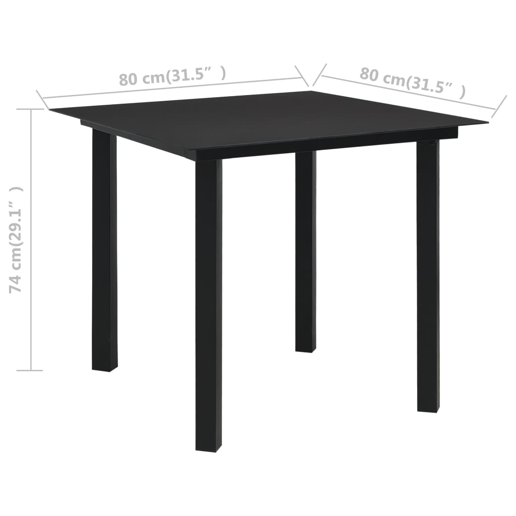 vidaXL Masă de grădină, negru, 80 x 80 x 74 cm, oțel și sticlă vidaXL Masă de grădină, negru, 80 x 80 x 74 cm, oțel și sticlă