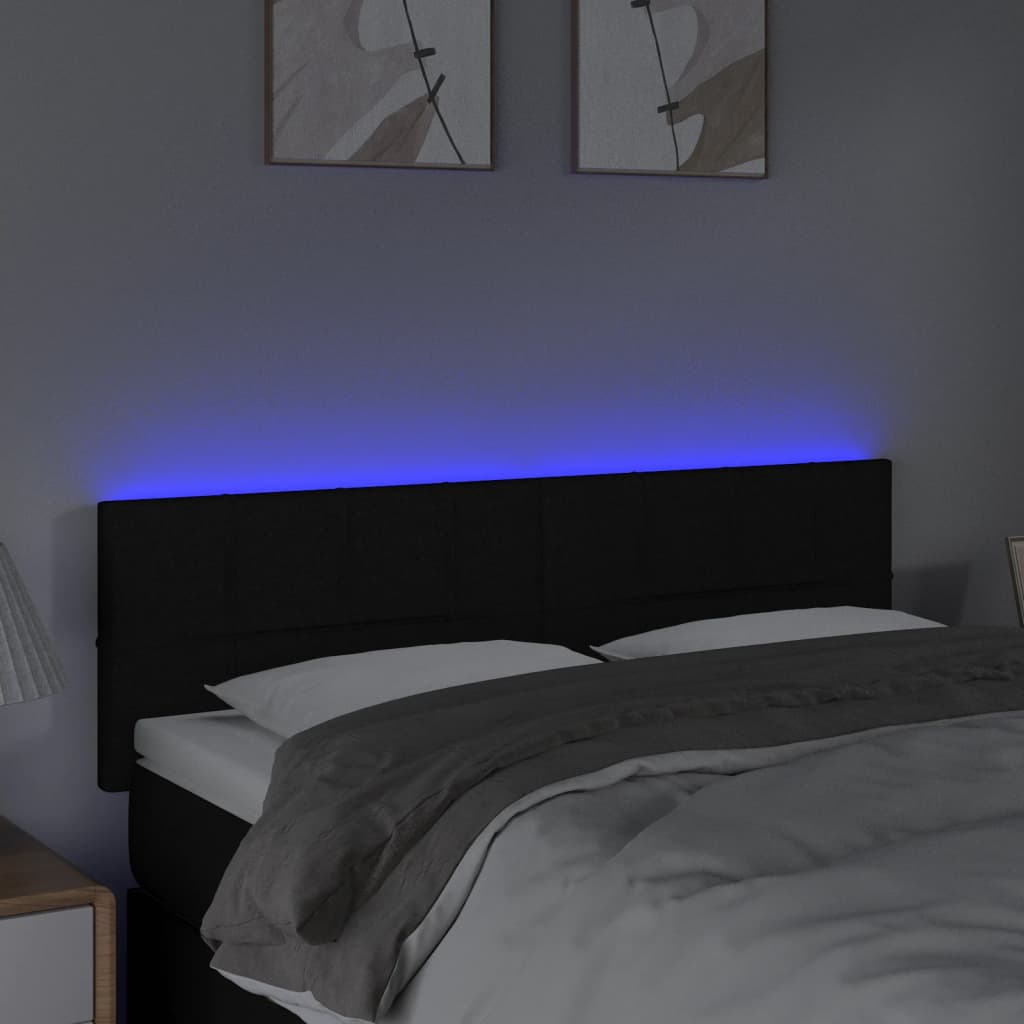 vidaXL Tăblie de pat cu LED, negru, 144x5x78/88 cm, textil vidaXL Tăblie de pat cu LED, negru, 144x5x78/88 cm, textil