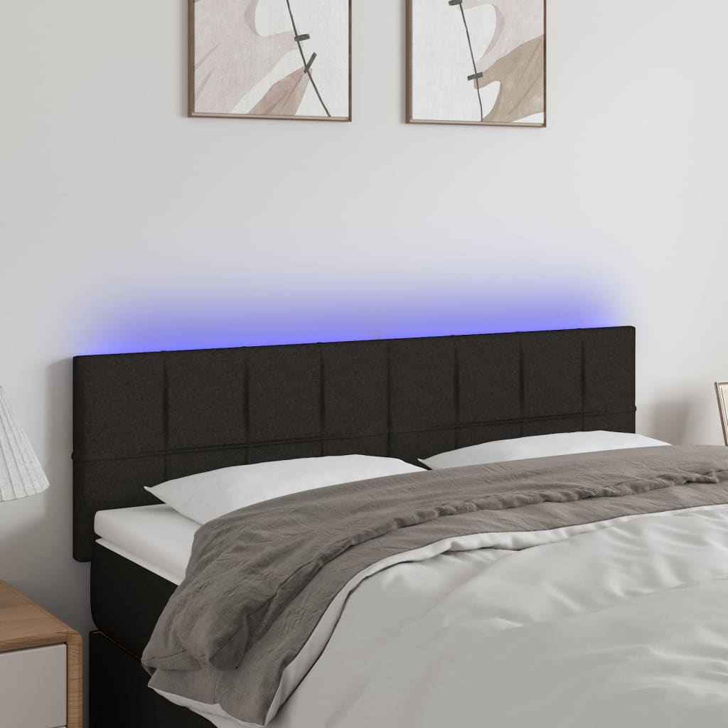 vidaXL Tăblie de pat cu LED, negru, 144x5x78/88 cm, textil vidaXL Tăblie de pat cu LED, negru, 144x5x78/88 cm, textil