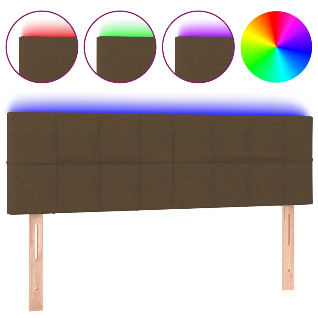 vidaXL Tăblie de pat cu LED, maro închis, 144x5x78/88 cm, textil vidaXL Tăblie de pat cu LED, maro închis, 144x5x78/88 cm, textil