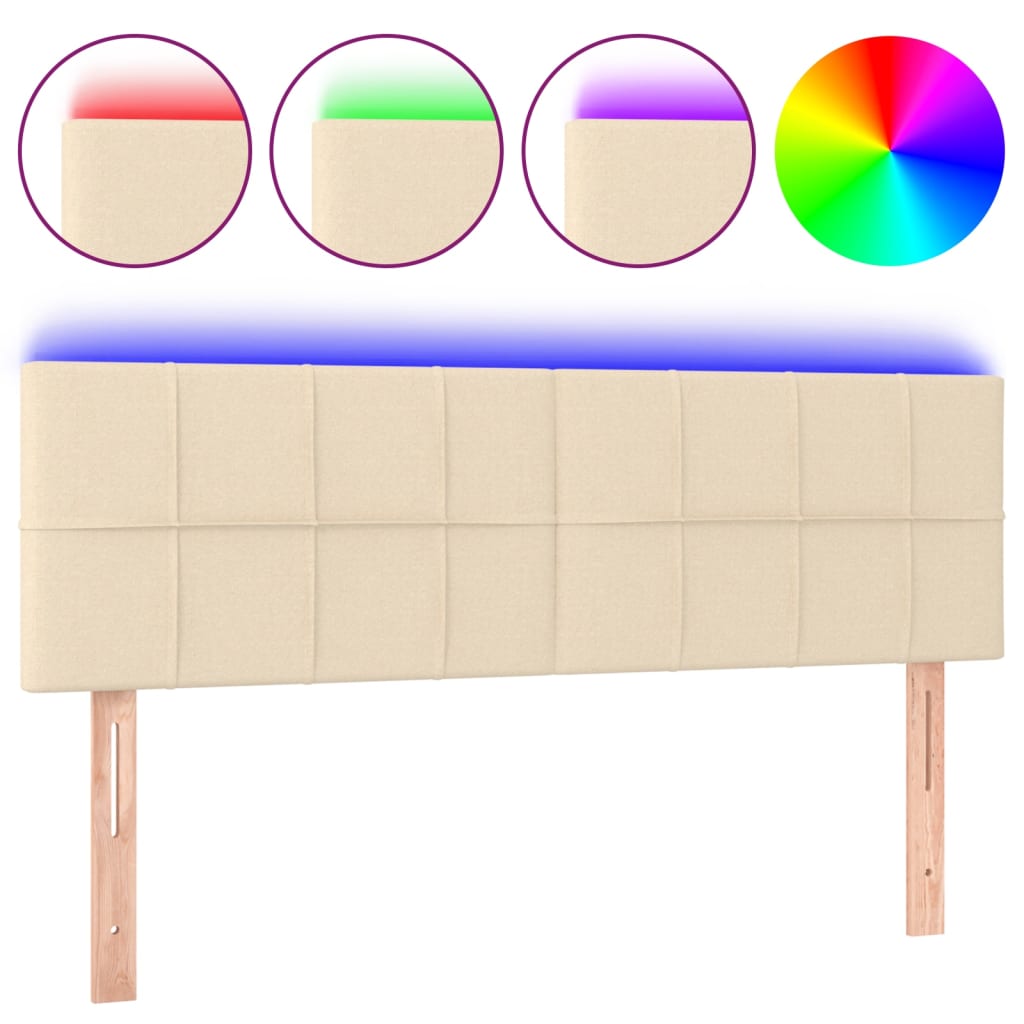 vidaXL Tăblie de pat cu LED, crem, 144x5x78/88 cm, textil