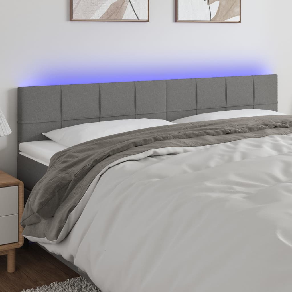 vidaXL Tăblie de pat cu LED, gri închis, 160x5x78/88 cm, textil vidaXL Tăblie de pat cu LED, gri închis, 160x5x78/88 cm, textil