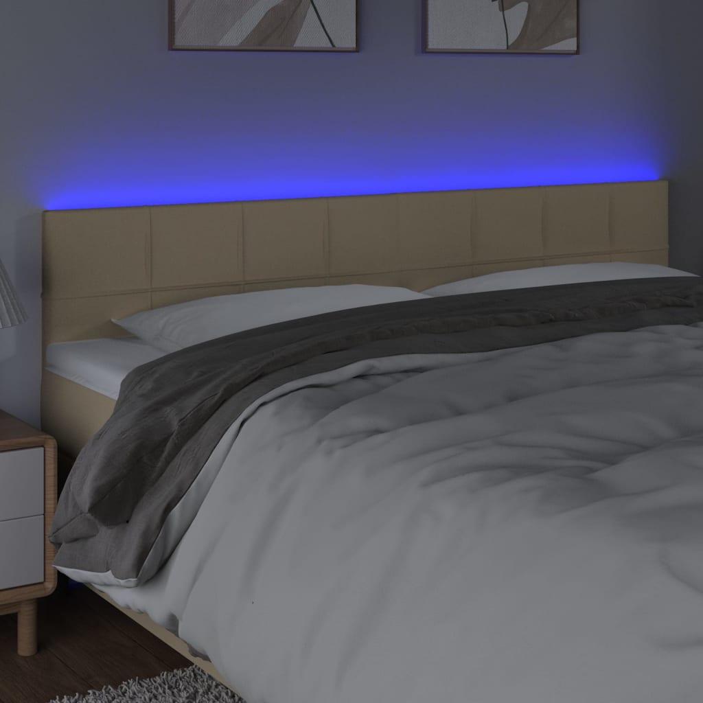 vidaXL Tăblie de pat cu LED, crem, 160x5x78/88 cm, textil vidaXL Tăblie de pat cu LED, crem, 160x5x78/88 cm, textil