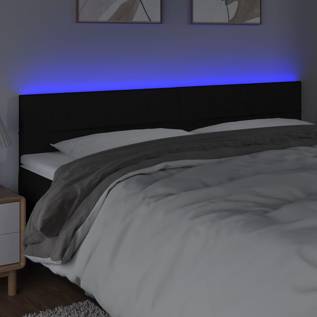 vidaXL Tăblie de pat cu LED, negru, 200x5x78/88 cm, textil vidaXL Tăblie de pat cu LED, negru, 200x5x78/88 cm, textil