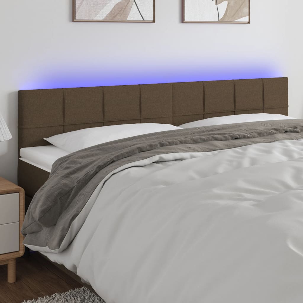 vidaXL Tăblie de pat cu LED, maro închis, 200x5x78/88 cm, textil vidaXL Tăblie de pat cu LED, maro închis, 200x5x78/88 cm, textil