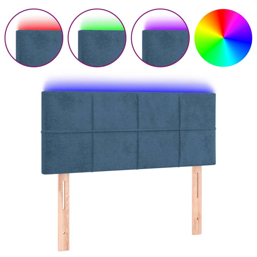 vidaXL Tăblie de pat cu LED, albastru închis, 90x5x78/88 cm, catifea