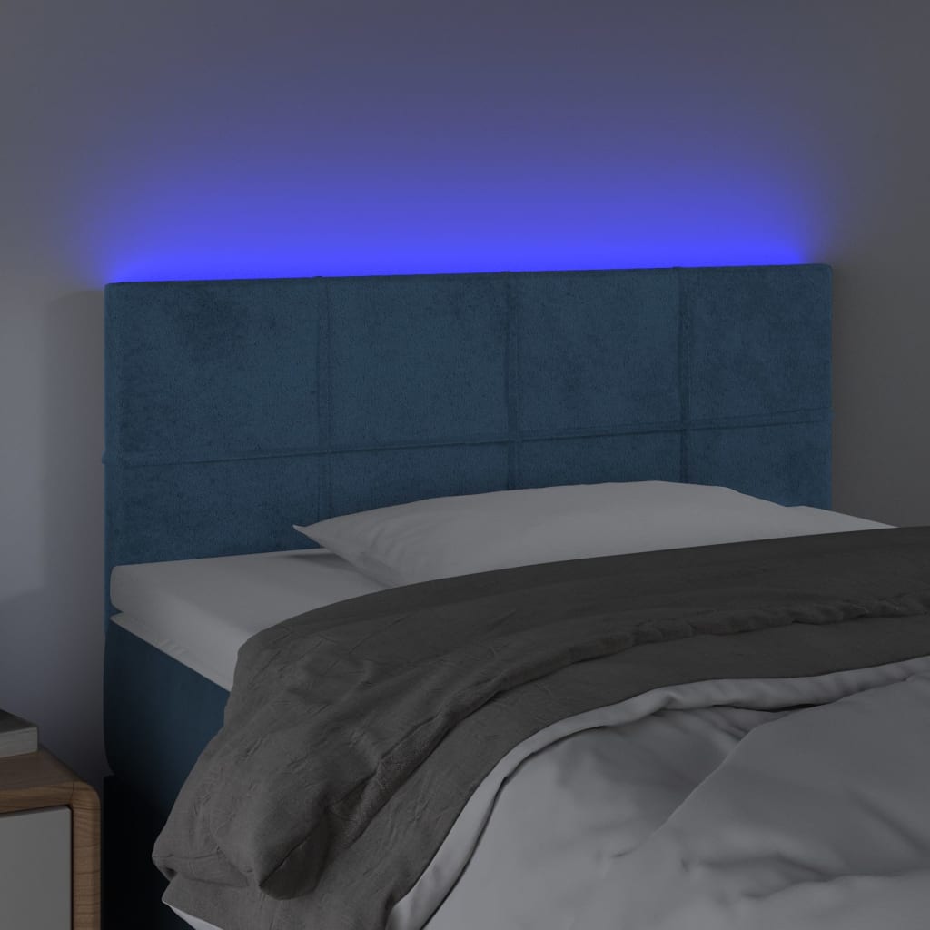 vidaXL Tăblie de pat cu LED, albastru închis, 90x5x78/88 cm, catifea