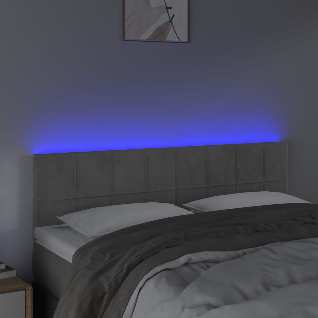 vidaXL Tăblie de pat cu LED, gri deschis, 144x5x78/88 cm, catifea