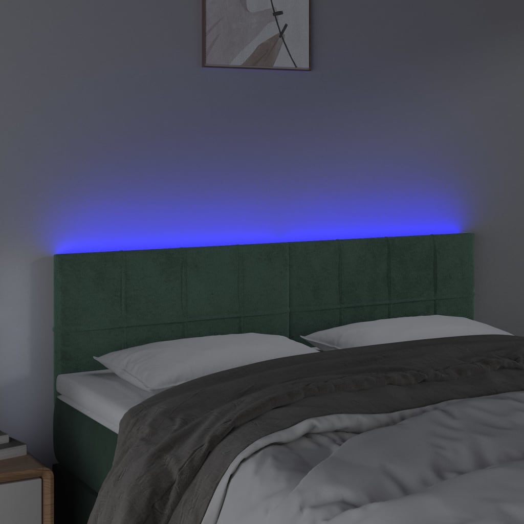 vidaXL Tăblie de pat cu LED, verde închis, 144x5x78/88 cm, catifea