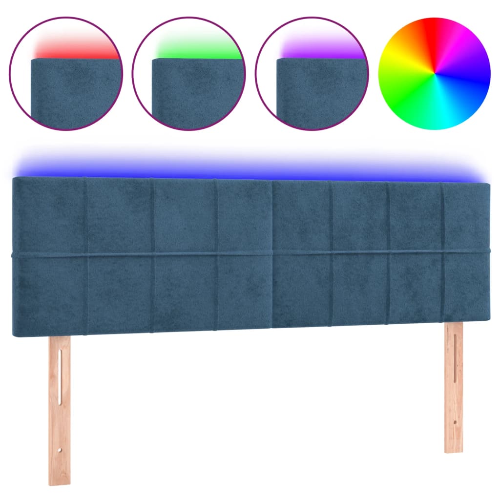 vidaXL Tăblie de pat cu LED, albastru închis, 144x5x78/88 cm, catifea
