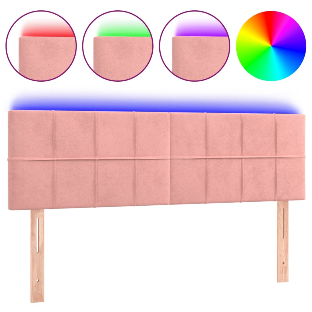 vidaXL Tăblie de pat cu LED, roz, 144x5x78/88 cm, catifea