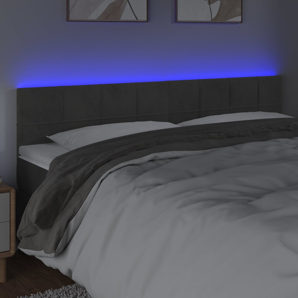 vidaXL Tăblie de pat cu LED, gri închis, 160x5x78/88 cm, catifea vidaXL Tăblie de pat cu LED, gri închis, 160x5x78/88 cm, catifea