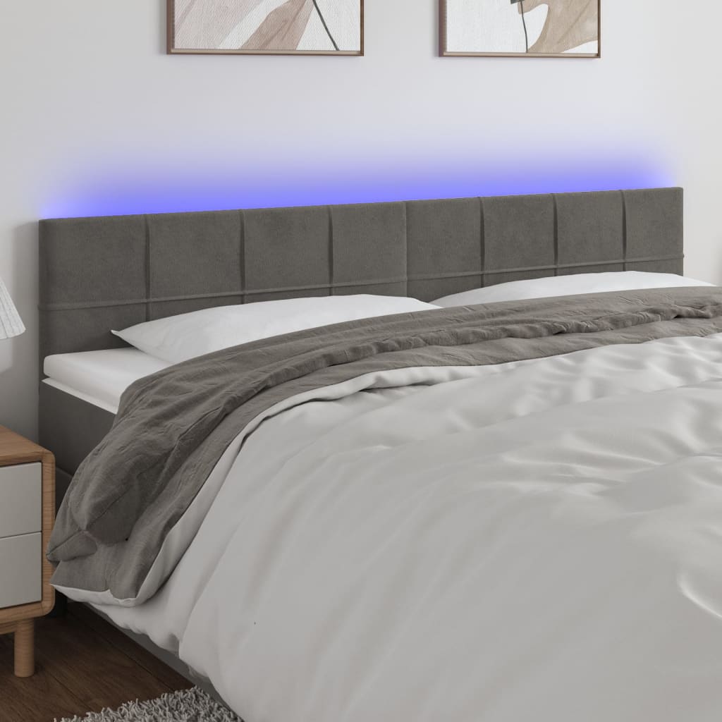 vidaXL Tăblie de pat cu LED, gri închis, 160x5x78/88 cm, catifea vidaXL Tăblie de pat cu LED, gri închis, 160x5x78/88 cm, catifea