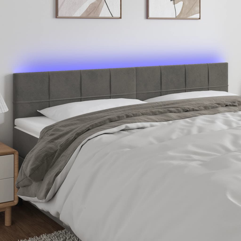 vidaXL Tăblie de pat cu LED, gri închis, 180x5x78/88 cm, catifea vidaXL Tăblie de pat cu LED, gri închis, 180x5x78/88 cm, catifea