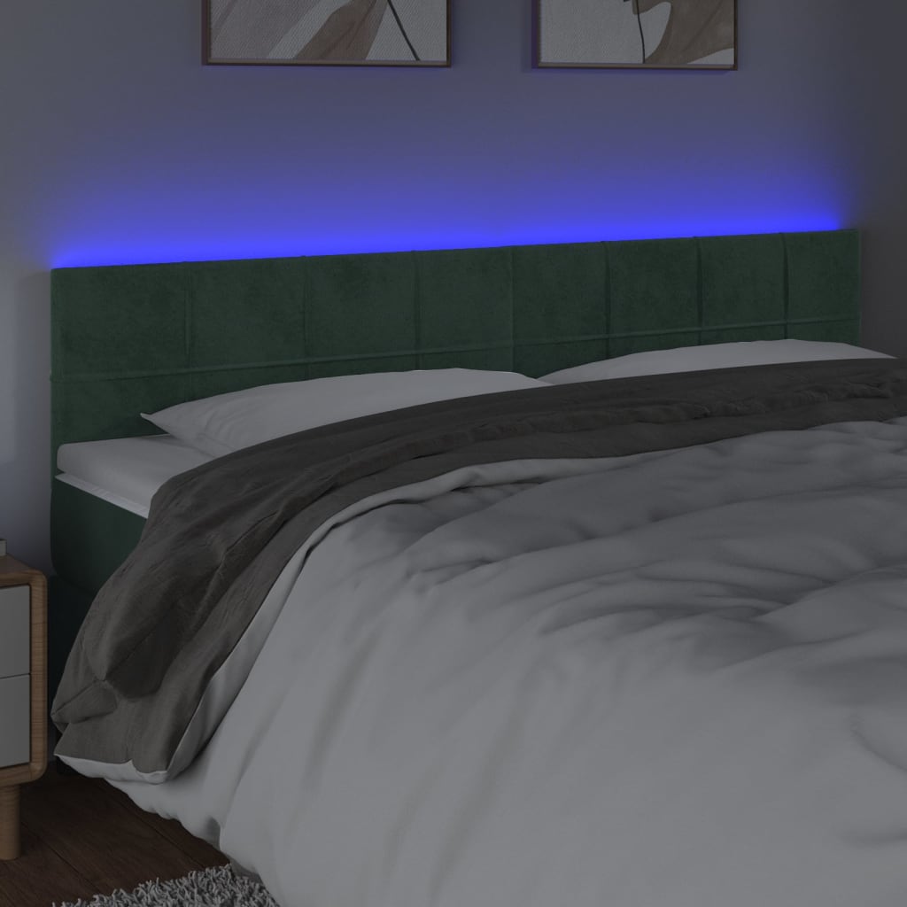 vidaXL Tăblie de pat cu LED, verde închis, 200x5x78/88 cm, catifea vidaXL Tăblie de pat cu LED, verde închis, 200x5x78/88 cm, catifea