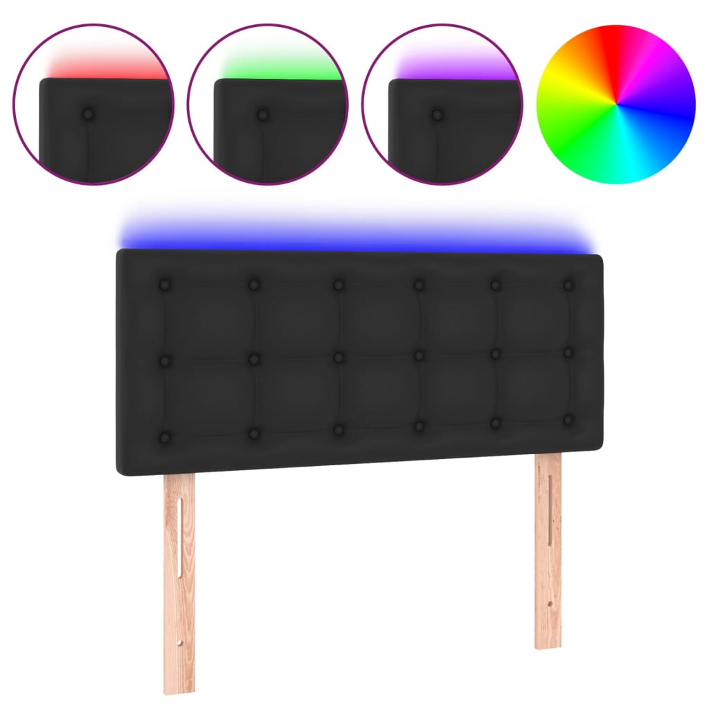vidaXL Tăblie de pat cu LED, negru, 90x5x78/88 cm, piele ecologică