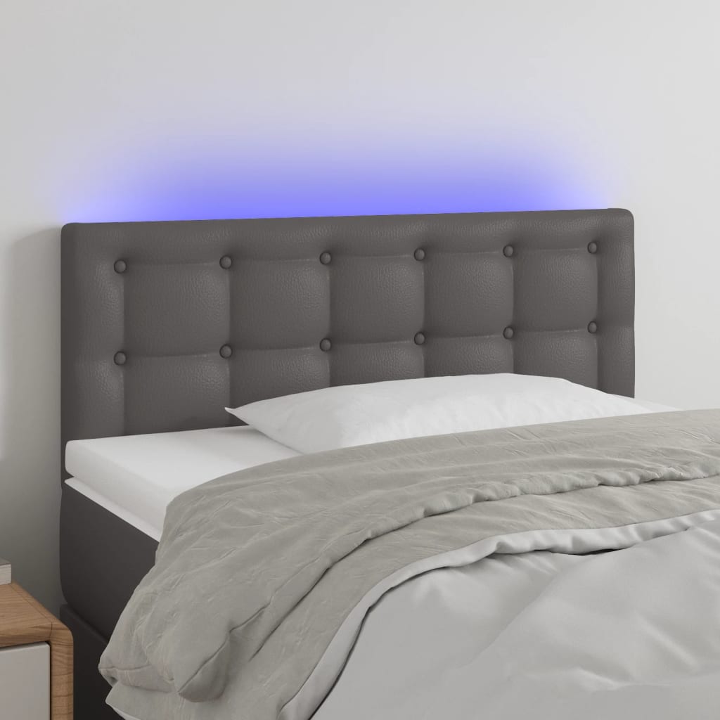 vidaXL Tăblie de pat cu LED, gri, 90x5x78/88 cm, piele ecologică vidaXL Tăblie de pat cu LED, gri, 90x5x78/88 cm, piele ecologică