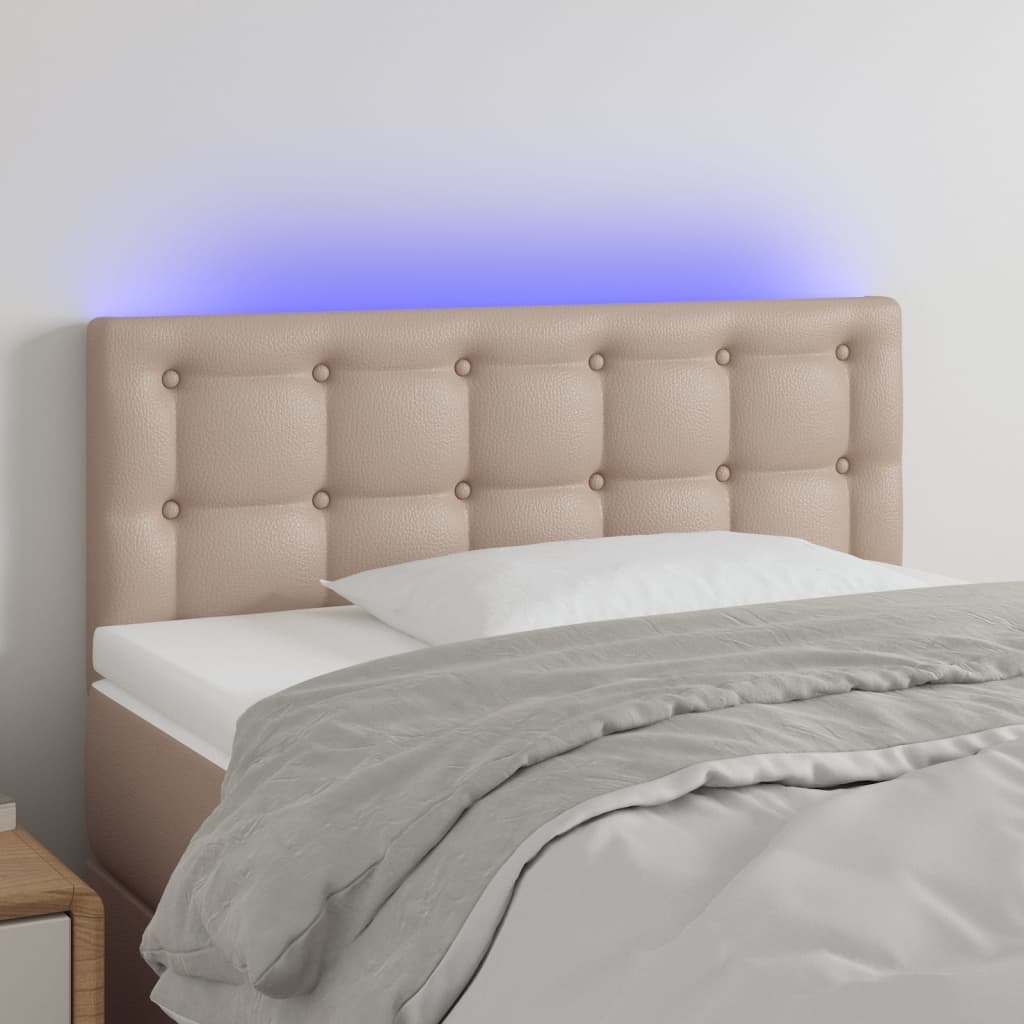 vidaXL Tăblie de pat cu LED cappuccino 100x5x78/88 cm piele ecologică vidaXL Tăblie de pat cu LED cappuccino 100x5x78/88 cm piele ecologică