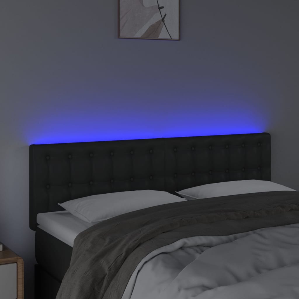 vidaXL Tăblie de pat cu LED, negru, 144x5x78/88 cm, piele ecologică vidaXL Tăblie de pat cu LED, negru, 144x5x78/88 cm, piele ecologică