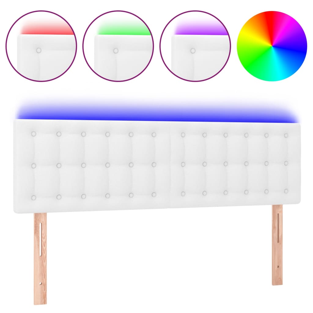 vidaXL Tăblie de pat cu LED, alb, 144x5x78/88 cm, piele ecologică vidaXL Tăblie de pat cu LED, alb, 144x5x78/88 cm, piele ecologică