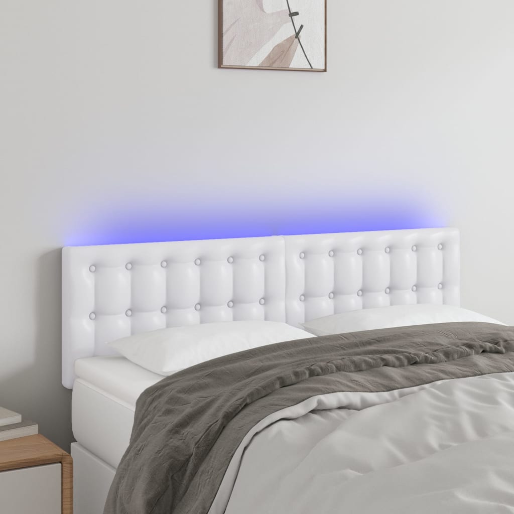 vidaXL Tăblie de pat cu LED, alb, 144x5x78/88 cm, piele ecologică vidaXL Tăblie de pat cu LED, alb, 144x5x78/88 cm, piele ecologică