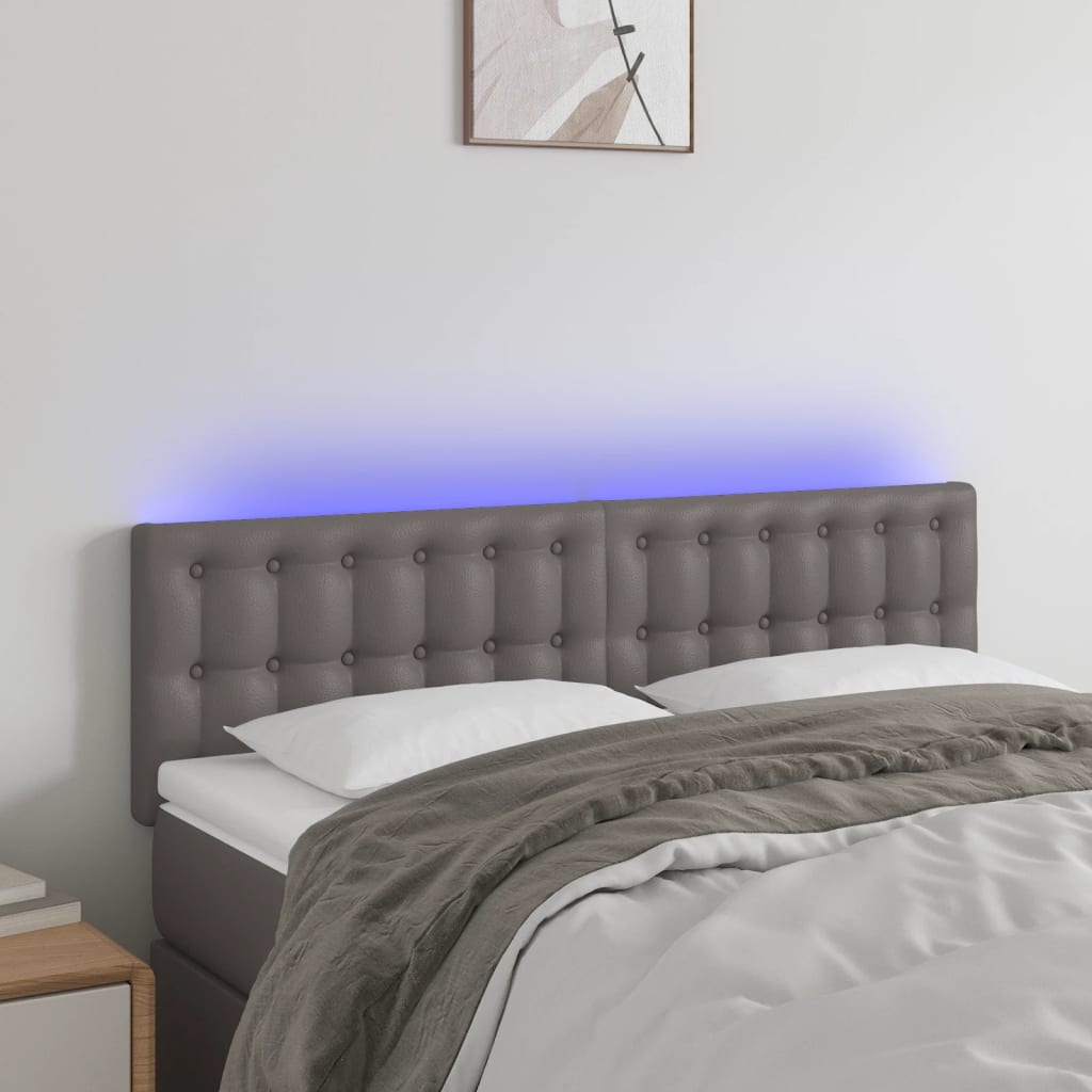 vidaXL Tăblie de pat cu LED, gri, 144x5x78/88 cm, piele ecologică vidaXL Tăblie de pat cu LED, gri, 144x5x78/88 cm, piele ecologică