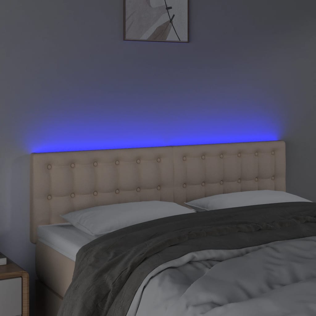 vidaXL Tăblie de pat cu LED cappuccino 144x5x78/88 cm piele ecologică vidaXL Tăblie de pat cu LED cappuccino 144x5x78/88 cm piele ecologică