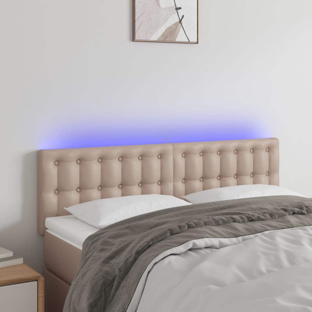 vidaXL Tăblie de pat cu LED cappuccino 144x5x78/88 cm piele ecologică vidaXL Tăblie de pat cu LED cappuccino 144x5x78/88 cm piele ecologică