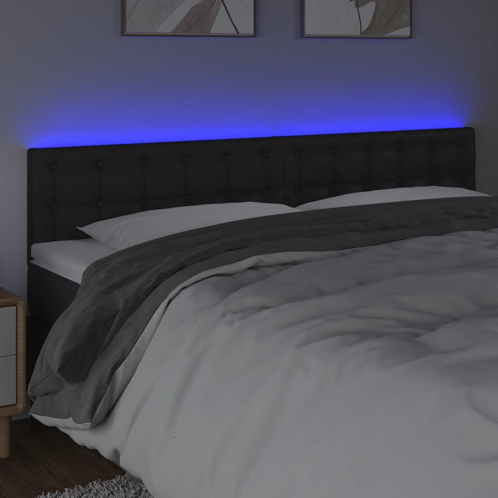 vidaXL Tăblie de pat cu LED, negru, 160x5x78/88 cm, piele ecologică vidaXL Tăblie de pat cu LED, negru, 160x5x78/88 cm, piele ecologică