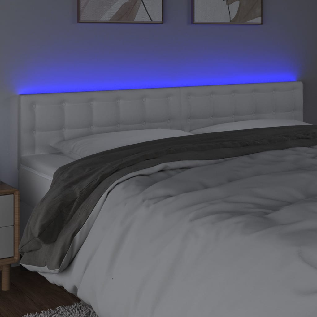 vidaXL Tăblie de pat cu LED, alb, 160x5x78/88 cm, piele ecologică vidaXL Tăblie de pat cu LED, alb, 160x5x78/88 cm, piele ecologică