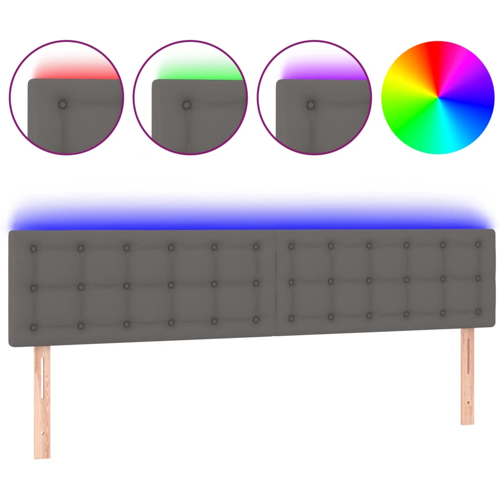 vidaXL Tăblie de pat cu LED, gri, 160x5x78/88 cm, piele ecologică