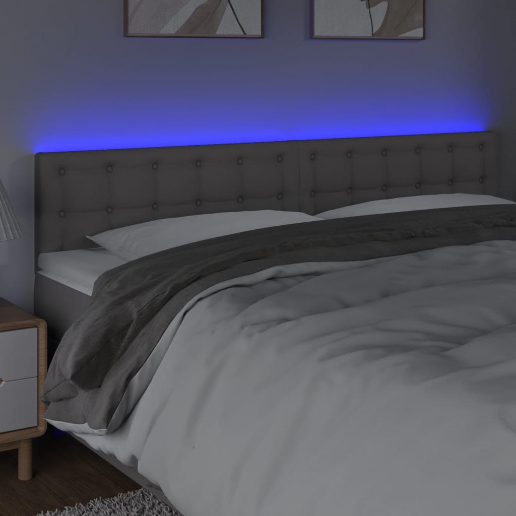 vidaXL Tăblie de pat cu LED, gri, 160x5x78/88 cm, piele ecologică