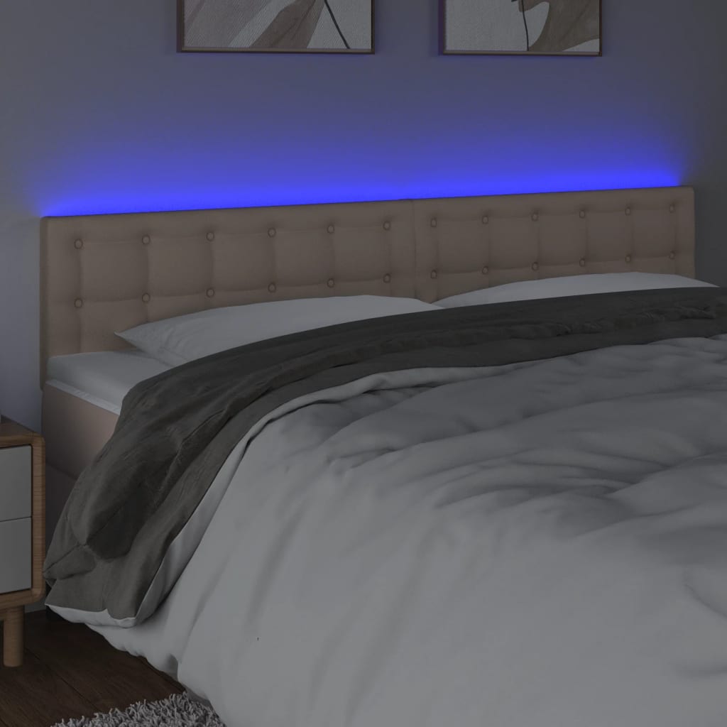 vidaXL Tăblie de pat cu LED cappuccino 160x5x78/88 cm piele ecologică vidaXL Tăblie de pat cu LED cappuccino 160x5x78/88 cm piele ecologică