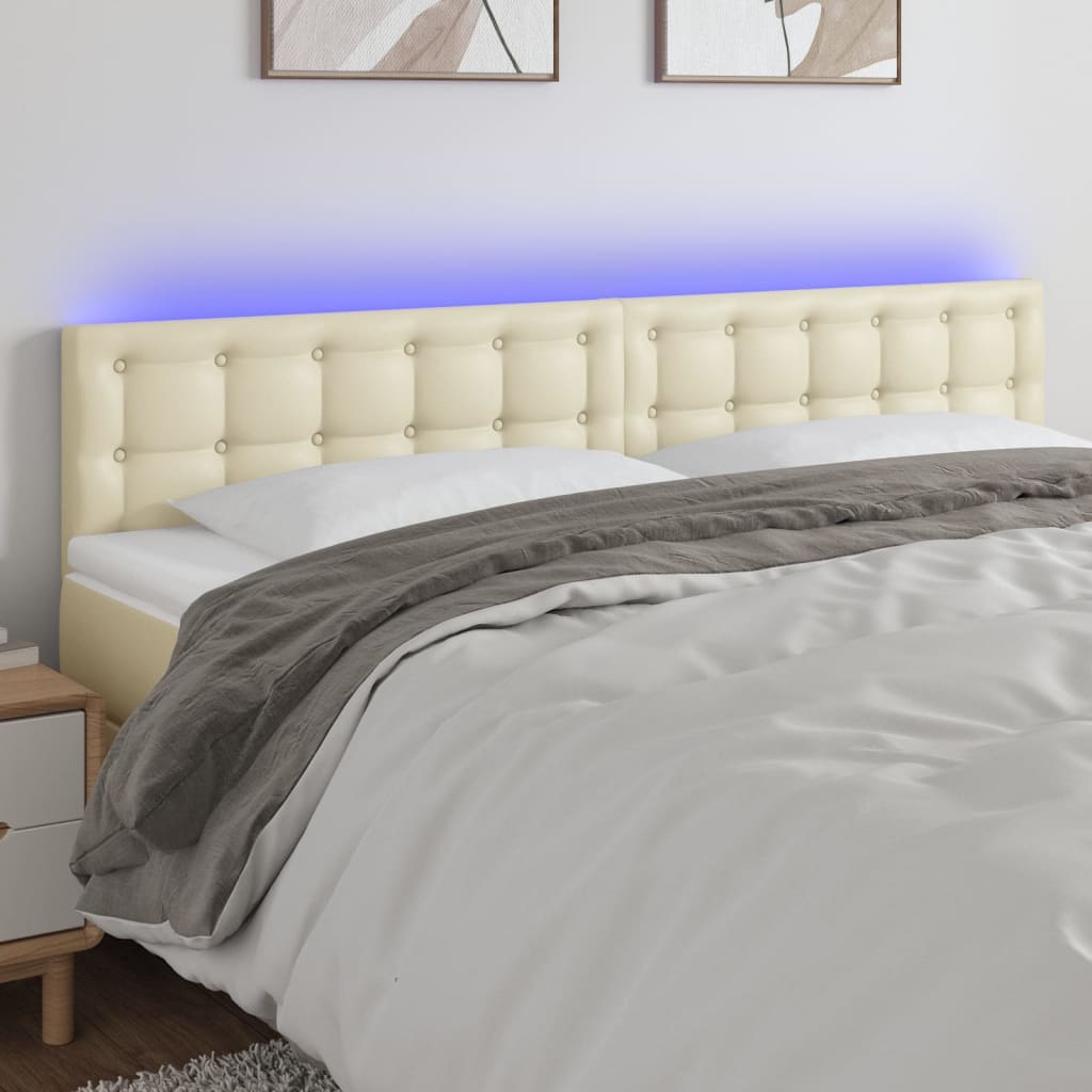 vidaXL Tăblie de pat cu LED, crem, 180x5x78/88 cm, piele ecologică