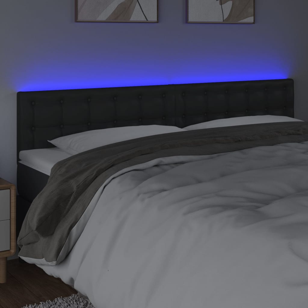 vidaXL Tăblie de pat cu LED, negru, 200x5x78/88 cm, piele ecologică