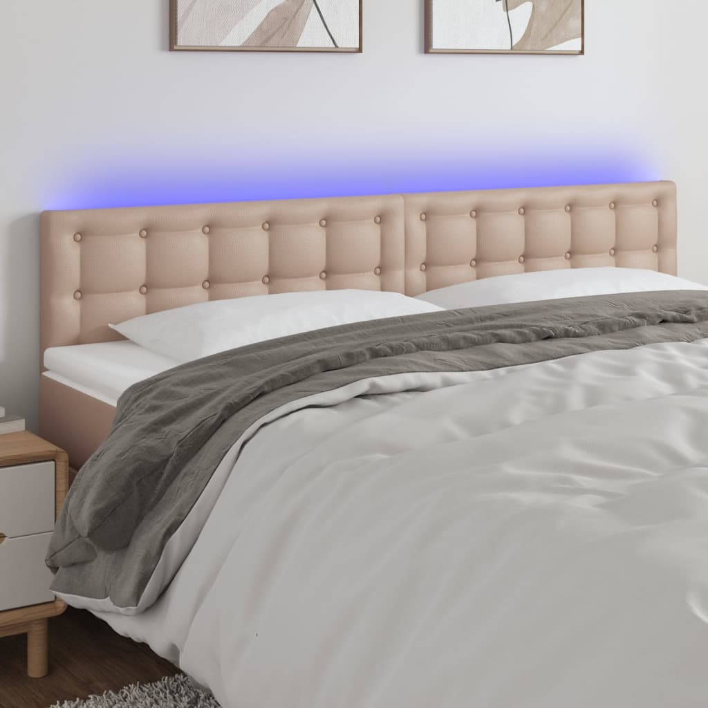vidaXL Tăblie de pat cu LED cappuccino 200x5x78/88 cm piele ecologică vidaXL Tăblie de pat cu LED cappuccino 200x5x78/88 cm piele ecologică