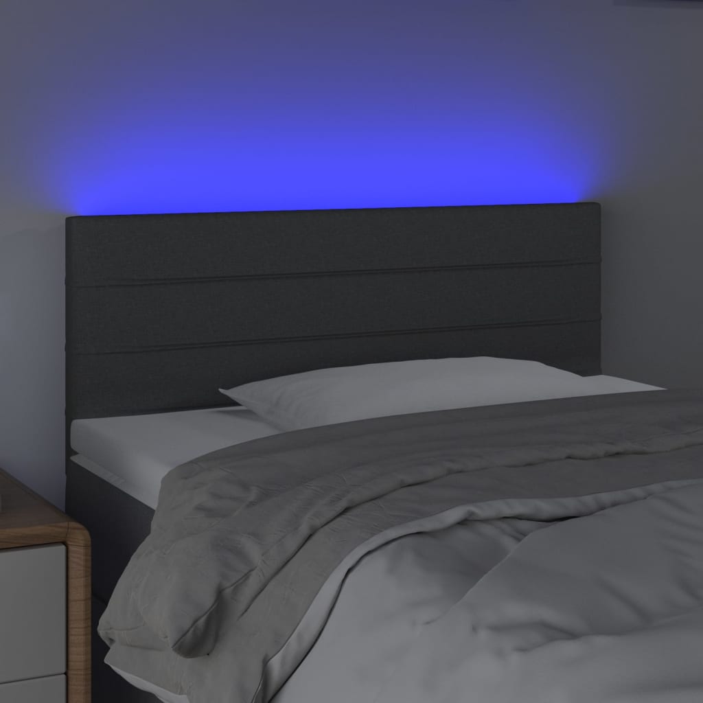 vidaXL Tăblie de pat cu LED, gri închis, 100x5x78/88 cm, textil vidaXL Tăblie de pat cu LED, gri închis, 100x5x78/88 cm, textil