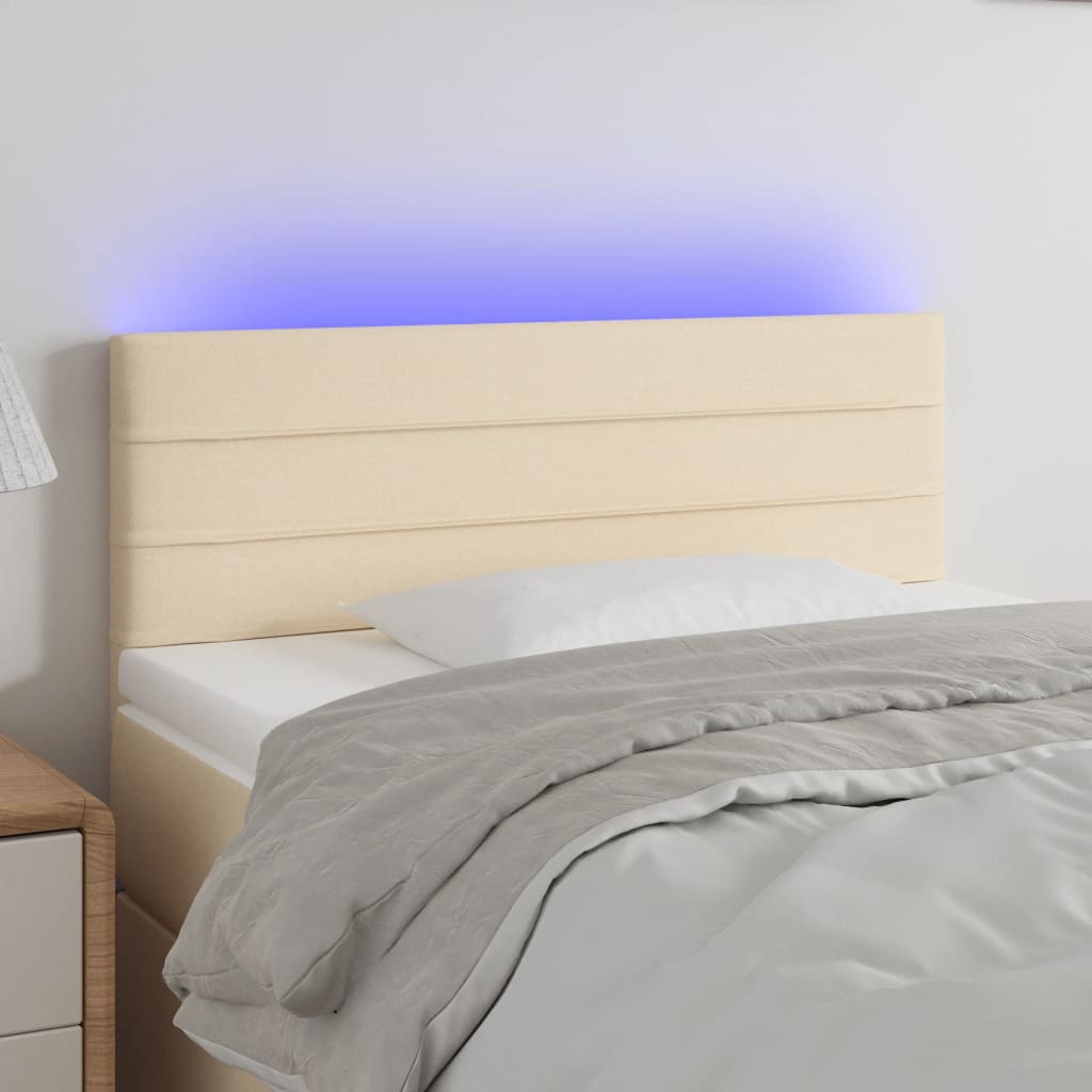 vidaXL Tăblie de pat cu LED, crem, 100x5x78/88 cm, textil vidaXL Tăblie de pat cu LED, crem, 100x5x78/88 cm, textil