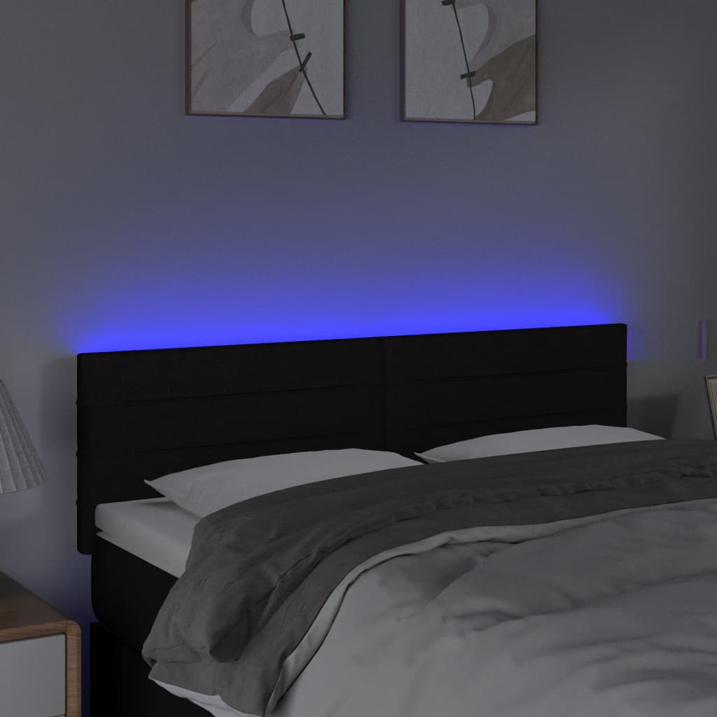 vidaXL Tăblie de pat cu LED, negru, 144x5x78/88 cm, textil vidaXL Tăblie de pat cu LED, negru, 144x5x78/88 cm, textil