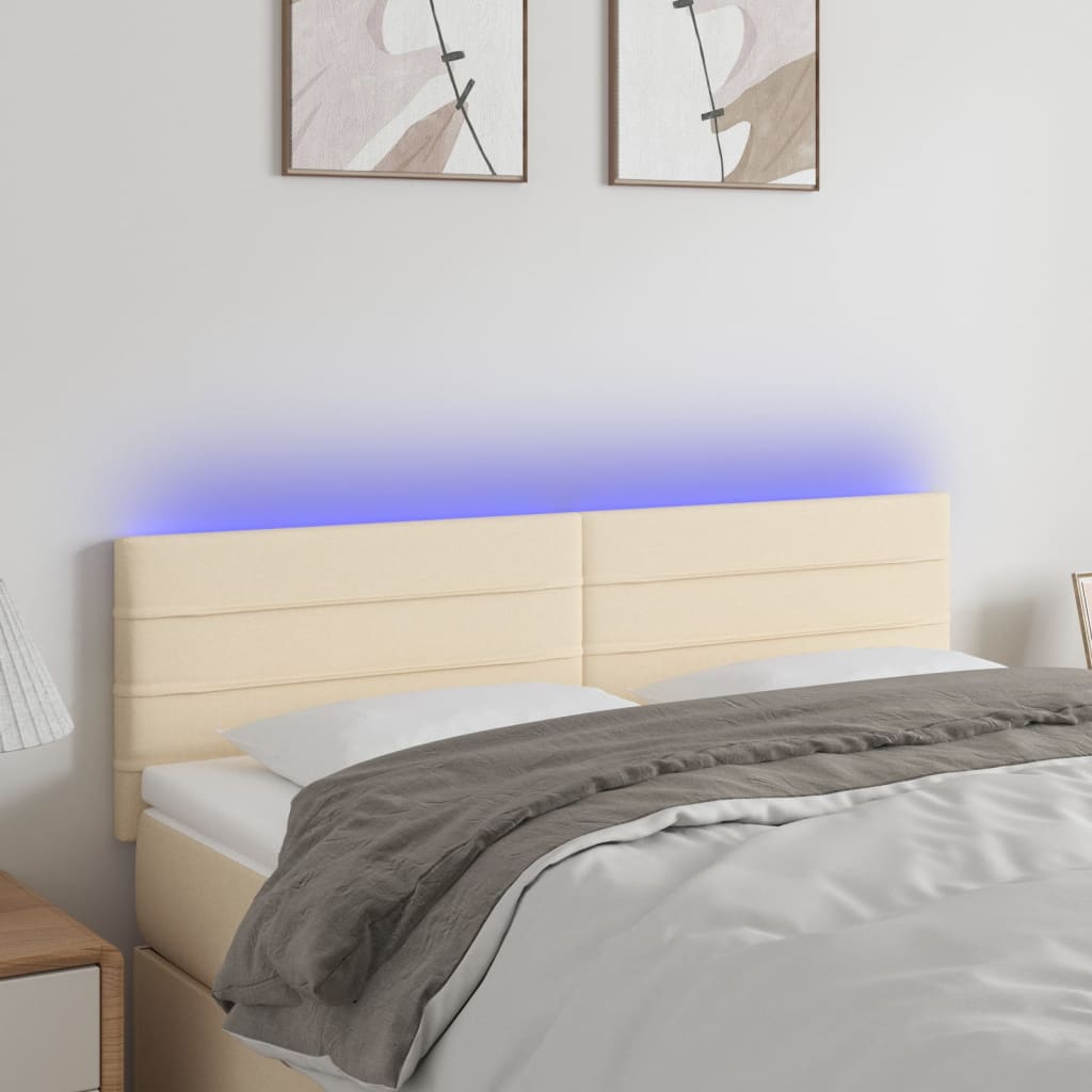 vidaXL Tăblie de pat cu LED, crem, 144x5x78/88 cm, textil vidaXL Tăblie de pat cu LED, crem, 144x5x78/88 cm, textil