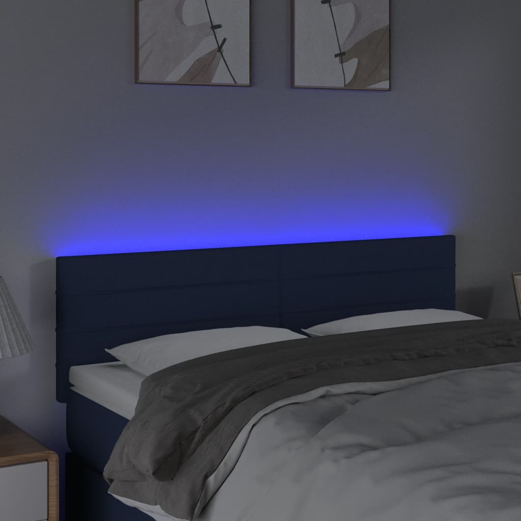 vidaXL Tăblie de pat cu LED, albastru, 144x5x78/88 cm, textil vidaXL Tăblie de pat cu LED, albastru, 144x5x78/88 cm, textil