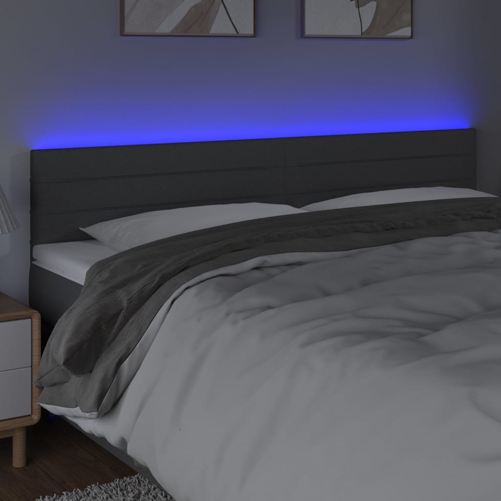 vidaXL Tăblie de pat cu LED, gri închis, 160x5x78/88 cm, textil vidaXL Tăblie de pat cu LED, gri închis, 160x5x78/88 cm, textil