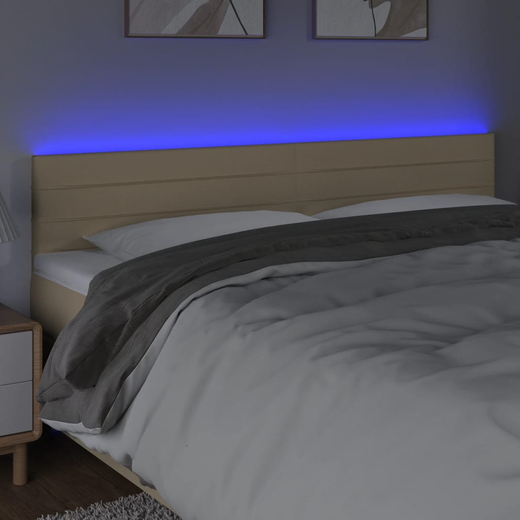 vidaXL Tăblie de pat cu LED, crem, 160x5x78/88 cm, textil vidaXL Tăblie de pat cu LED, crem, 160x5x78/88 cm, textil