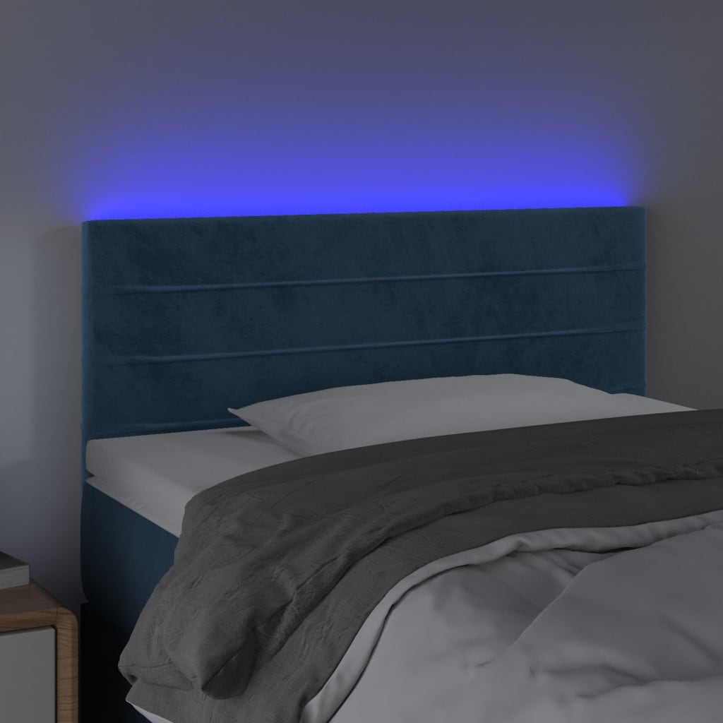 vidaXL Tăblie de pat cu LED, albastru închis, 80x5x78/88 cm, catifea