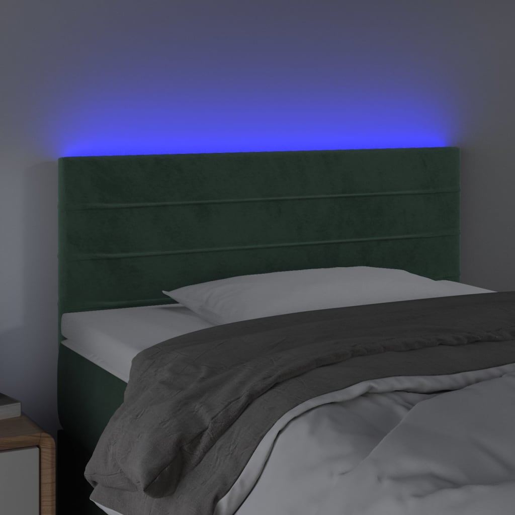 vidaXL Tăblie de pat cu LED, verde închis, 90x5x78/88 cm, catifea vidaXL Tăblie de pat cu LED, verde închis, 90x5x78/88 cm, catifea