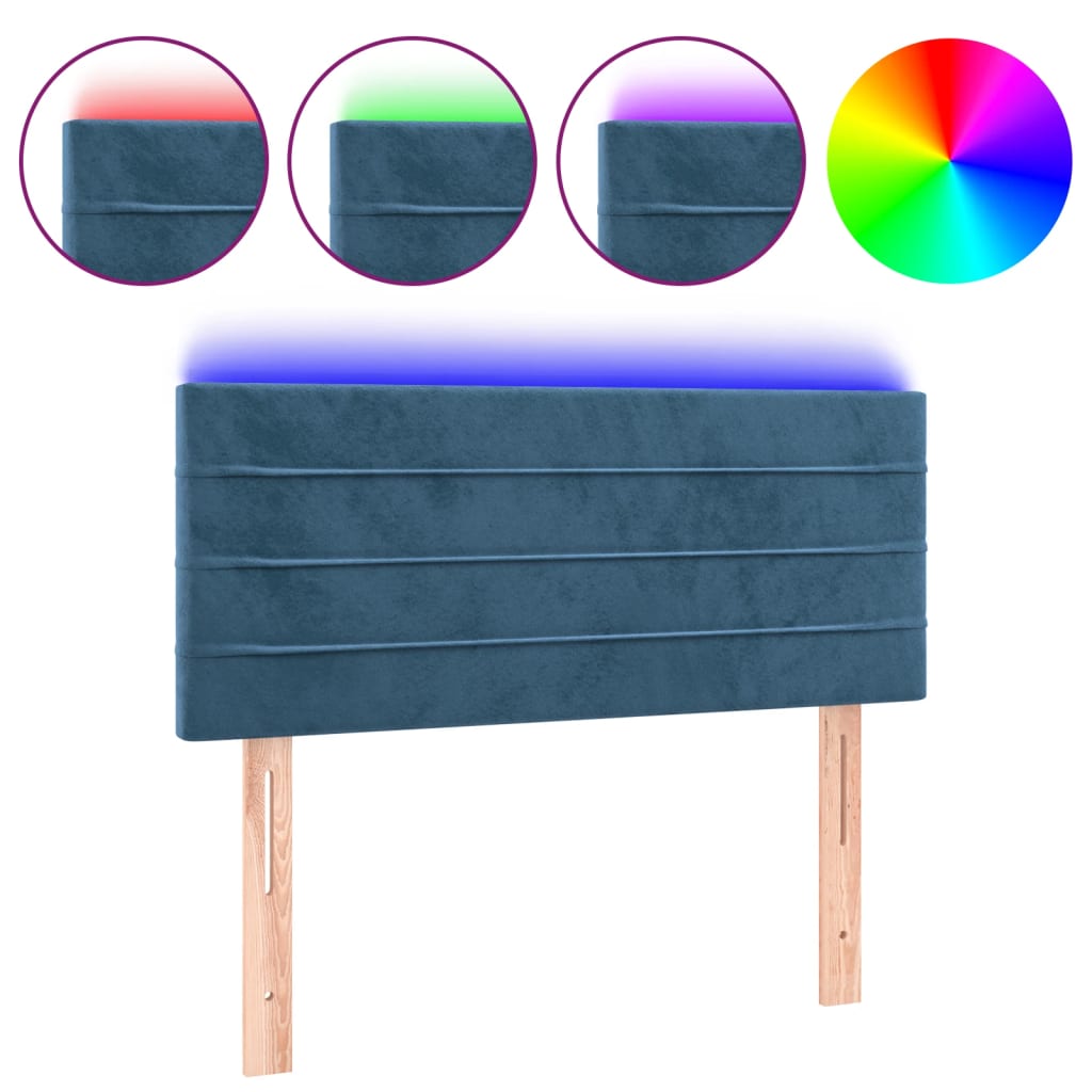 vidaXL Tăblie de pat cu LED, albastru închis, 90x5x78/88 cm, catifea
